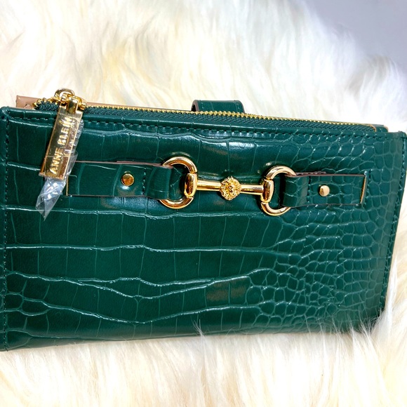 Anne Klein Handbags - Anne Klein Horse Bit w Lion Hunter Green Faux Croc Embossed Wallet